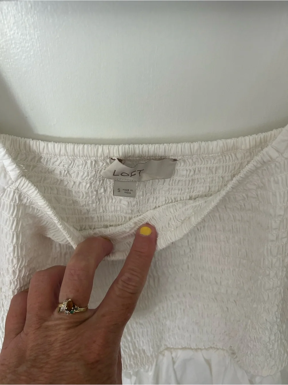 LOFT White Square Neck Puff Sleeve Smocked Peplum Top